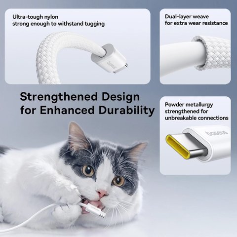 USB кабель Baseus Dynamic 4, 2xUSB тип-C, 100 см, 100 Вт, белый, в нейлоновой оплетке, #P10381400211-00 Превью 2