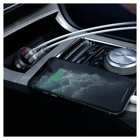 Car Charger Baseus Digital Display Dual SCP, (gray, with LCD, 24 W, 4.8 A, 2 outputs, 12-24 V) #CCBX-0G Preview 2