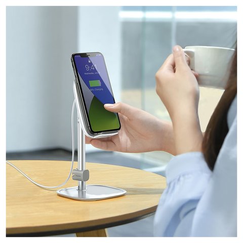 Holder Baseus Literary Youth Desktop Bracket, (desktop, silver, metal, with wireless charger) #SUWY-D0S Preview 3