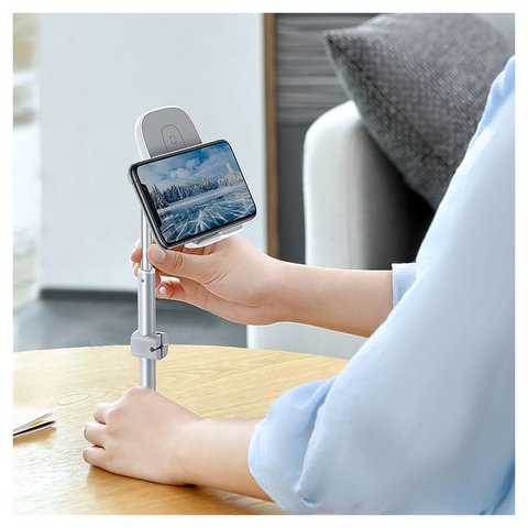 Держатель Baseus Literary Youth Desktop Bracket, настольный, серебристый, металл, с беспроводной зарядкой, #SUWY-D0S Превью 2