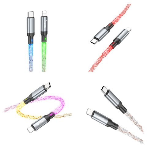 USB кабель Hoco U112, USB тип-C, Lightning, 100 см, 20 Вт, сірий, з підсвіткою, #6931474788795 Прев'ю 2