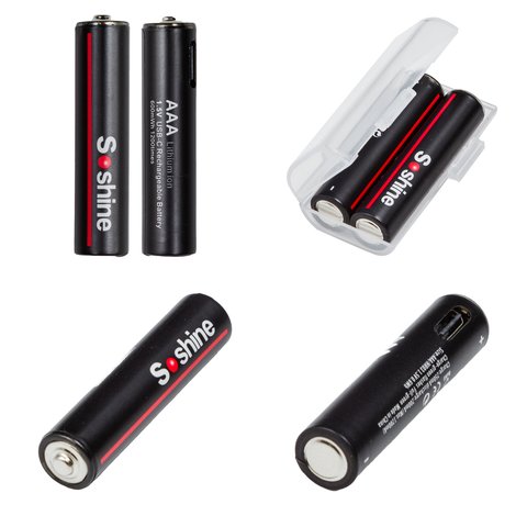 Акумулятор AAA Soshine AAA/HR03, 1,5 B, Li-ion, 2 шт., в боксі, з кабелем, (600mWh), заряджається від USB Type-C Прев'ю 1