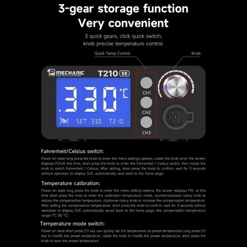 Паяльная станция Mechanic T210 SE, цифровая, 50 Вт Превью 4