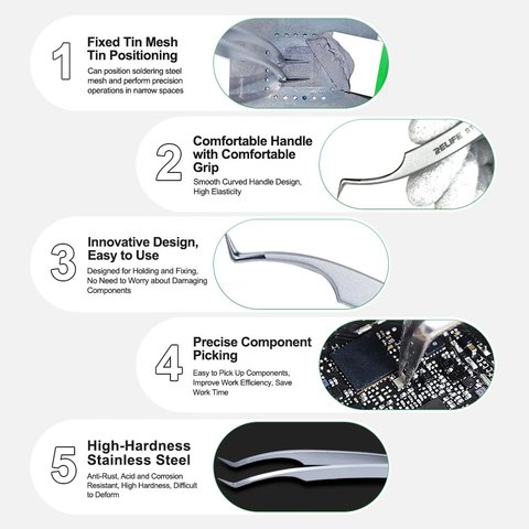 Пінцет монтажний RELIFE ST-17A, вигнутий, 125 мм Прев'ю 5